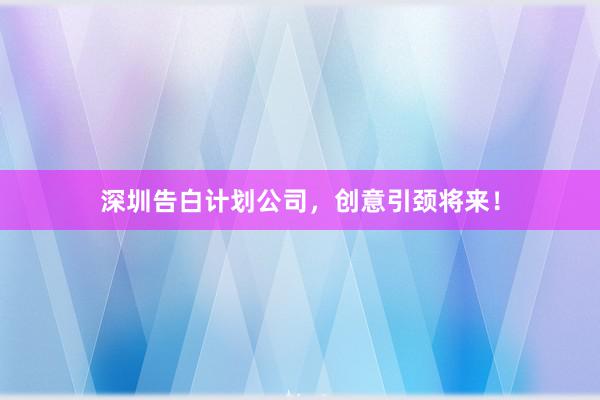 深圳告白计划公司，创意引颈将来！